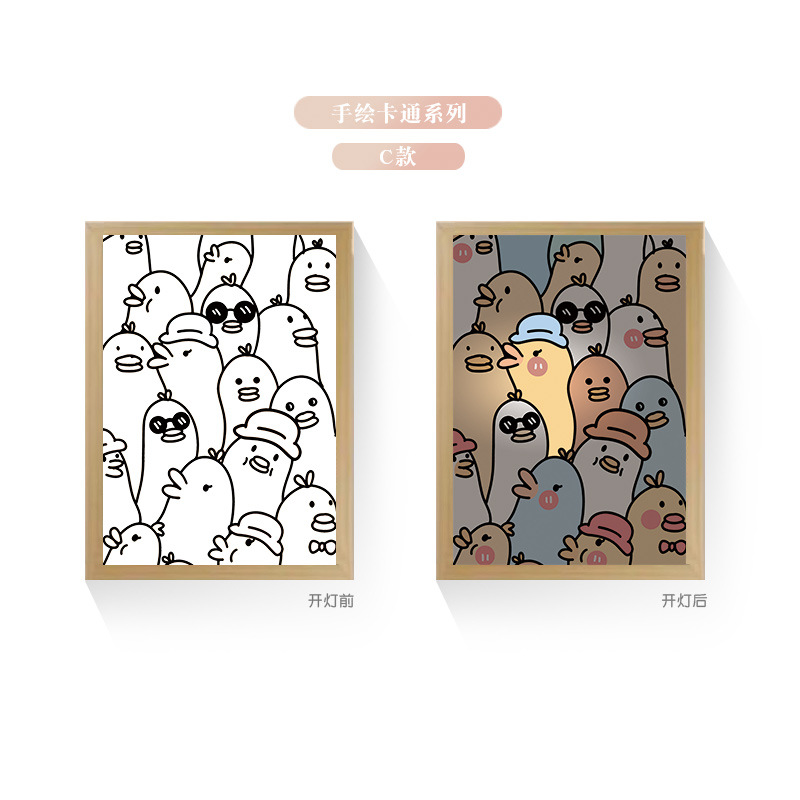 Tres colores TikTok popular pintura ligera de dibujos animados dormitorio noche pintura luminosa marco de fotos de madera maciza creativo bricolaje fabricante