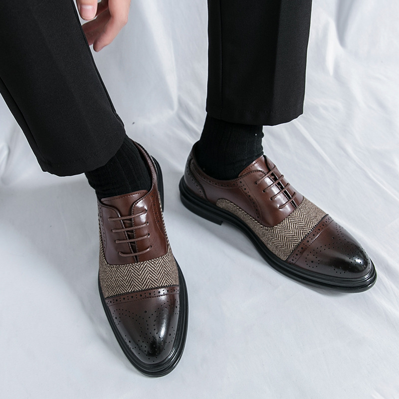 ShoeVault Scarpe da uomo in pelle con suola spessa, formali, casual, stringate, stile Derby, taglie forti, color block, da matrimonio_voghion.com