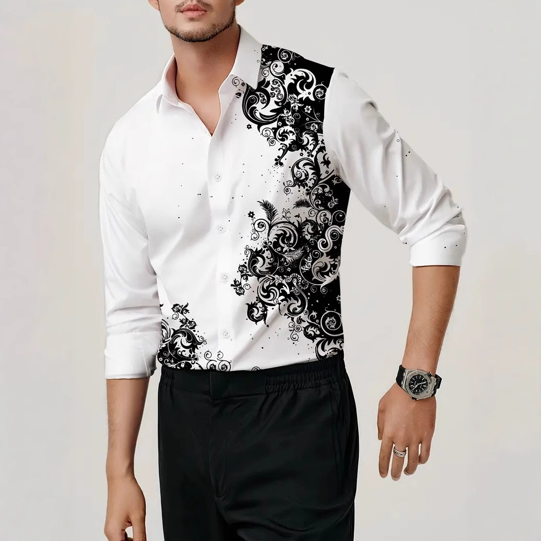 Productos europeos American Cross-border 2025 nueva tendencia de la moda casual todo fósforo cool guapo camisa de manga larga MB12