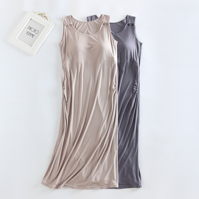 Pregnant Women's Modal Chest Pad One-piece Long Skirt Postpartum Breastfeeding Summer New plus size Loose Home Feeding Nightdress Pregnant Women's Modal Chest Pad One-piece Long Skirt Postpartum Breastfeeding Summer New plus size Loose Home Feeding Nightdress