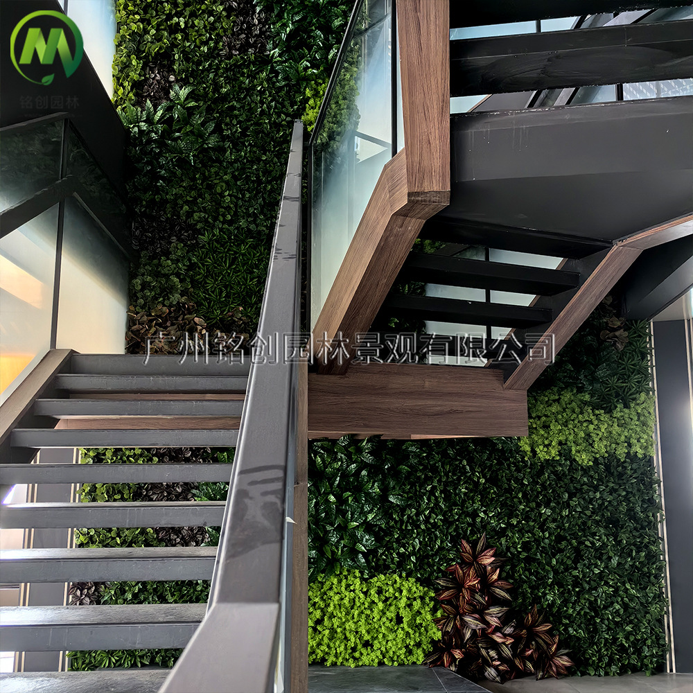 Simulación de pared de plantas, plantas verdes, flores falsas de plástico, césped, decoración de pared, imagen de fondo, frente, césped verde, pared