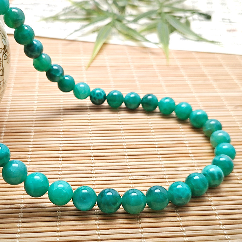 Collar de joyas de ágata de pavo real antiguo verde pulsera DIY accesorios a través de agujeros redondos cuentas de ágata semiacabadas cuentas de ágata