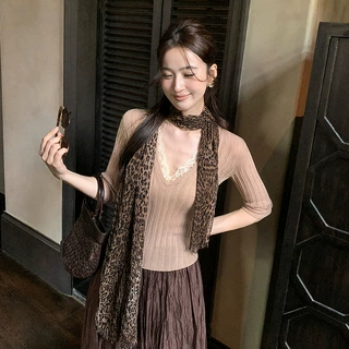 秀熙熙十三行2026秋季气质羊毛蕾丝针织小衫上衣(配丝巾)K80283