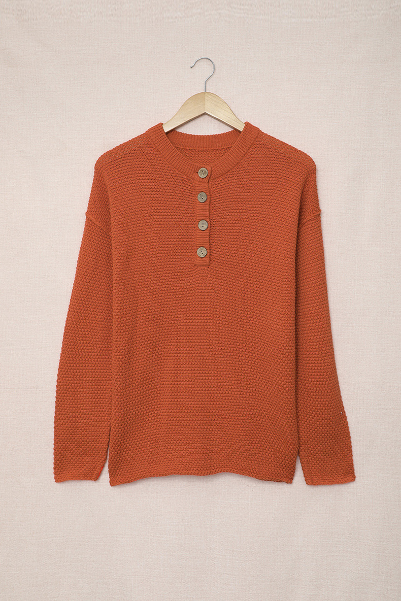 Solid Color Long Sleeve Buttoned Sweater NSQSY86999