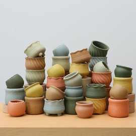 多肉花盆陶瓷小号特价清仓盆栽绿植园艺控型纯色仙人掌托盘