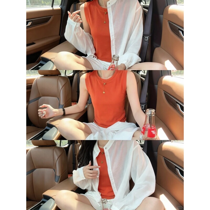 Warm Orange Basic Sleeveless Top for Women, Summer Cotton-Feel Skin-Friendly Inner Wear with Wide Shoulder Straps, Suitable for Layering and Commuting, Tank Top Style