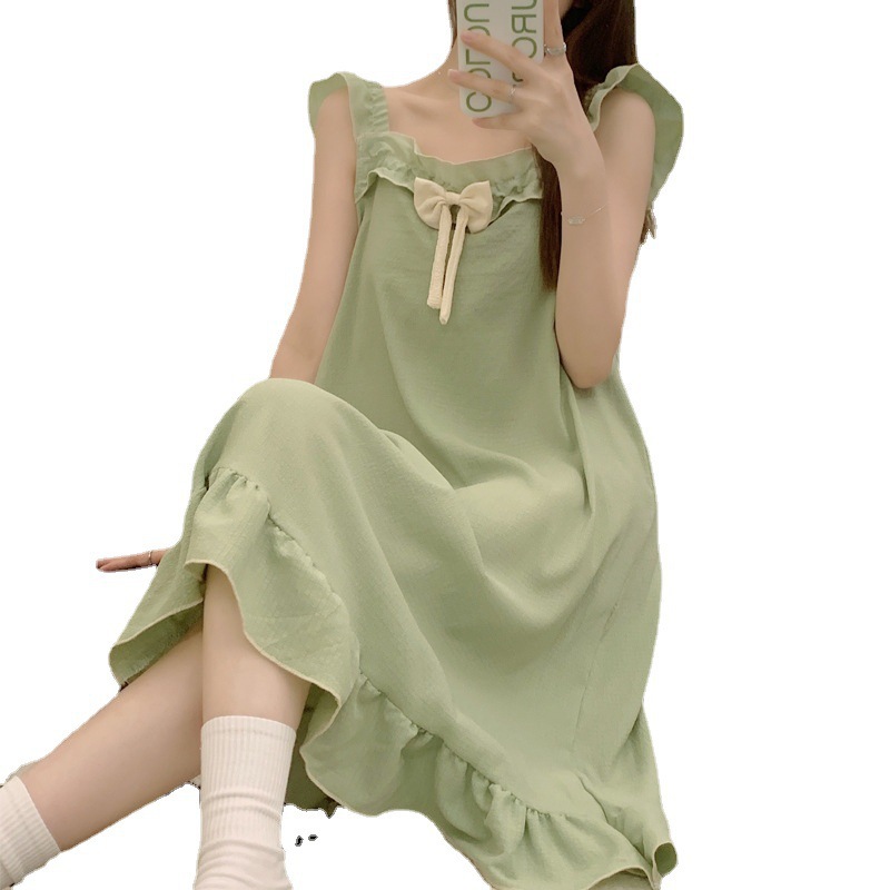 2023 camisón de verano de las mujeres delgadas dulces con volantes burbuja de algodón vestido MIDI con almohadilla en el pecho vestido de casa al por mayor