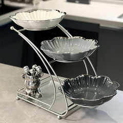 高価値、軽い高級感、三層クリエイティブフルーツプレート、キャンディプレート、フルーツ家庭用セラミック装飾花型、送料無料