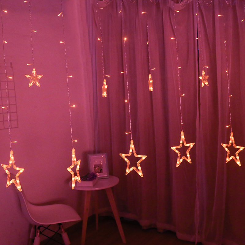 LED luz solar cadena control remoto de cinco puntas estrella cortina decorativa luz Festival de Navidad batería interior USB Star Light