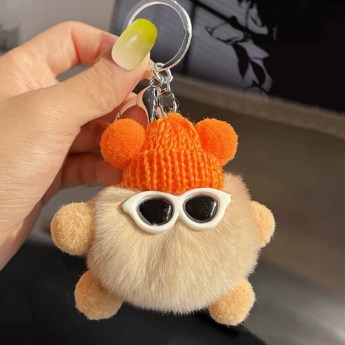 Real Rex Rabbit Fur Small Briquettes Car Keychain Pendant Korean Ins Internet Celebrity Plush School Bag Pendant Gift