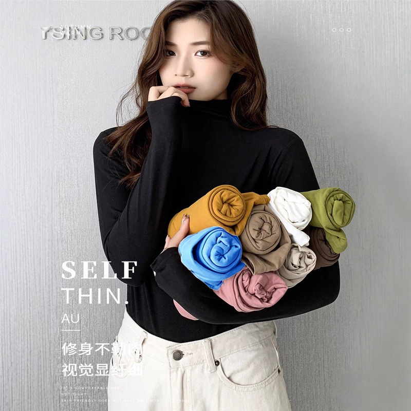 Women's Long-Sleeved T-Shirt Half Turtleneck Spring, Autumn and Winter 2025 New Style Inner Style Slimming Look Bottoming Shirt Top Women's Long-Sleeved T-Shirt Half Turtleneck Spring, Autumn and Winter 2025 New Style Inner Style Slimming Look Bottoming Shirt Top