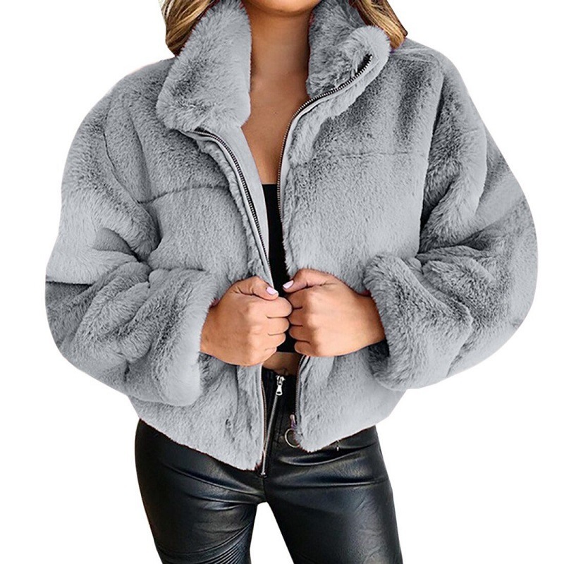 Women'S Fashion Solid Color Patchwork Zipper Coat Plush Coat display picture 11