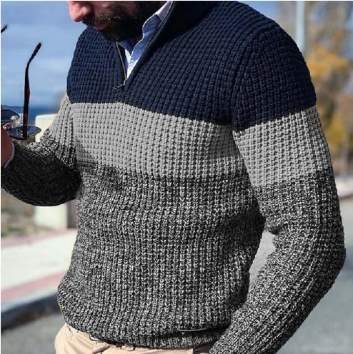 Herrenbekleidung Strickpullover Locker sitzend Langarm Herbst und Winter Reißverschlusskragen Große Größe_voghion.com