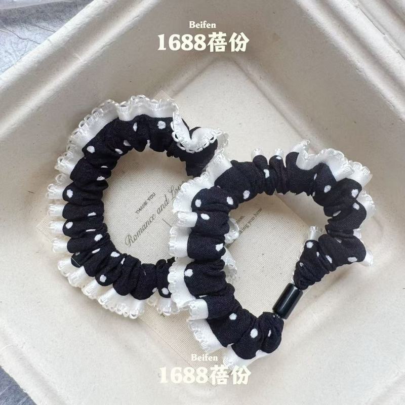 清新花边波点小肠发圈头绳小香风简约扎马尾发绳高弹力扎头发皮筋|undefined