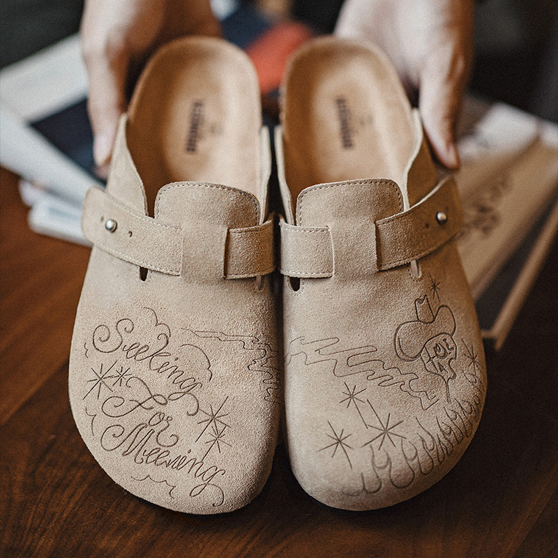 Maden Illustration Birkenstock Slippers Men's Spring/Summer Casual Slip-On Closed-Toe Birkenstock Outdoor Old Money Style Mule Shoes Maden Illustration Birkenstock Slippers Men's Spring/Summer Casual Slip-On Closed-Toe Birkenstock Outdoor Old Money Style Mule Shoes