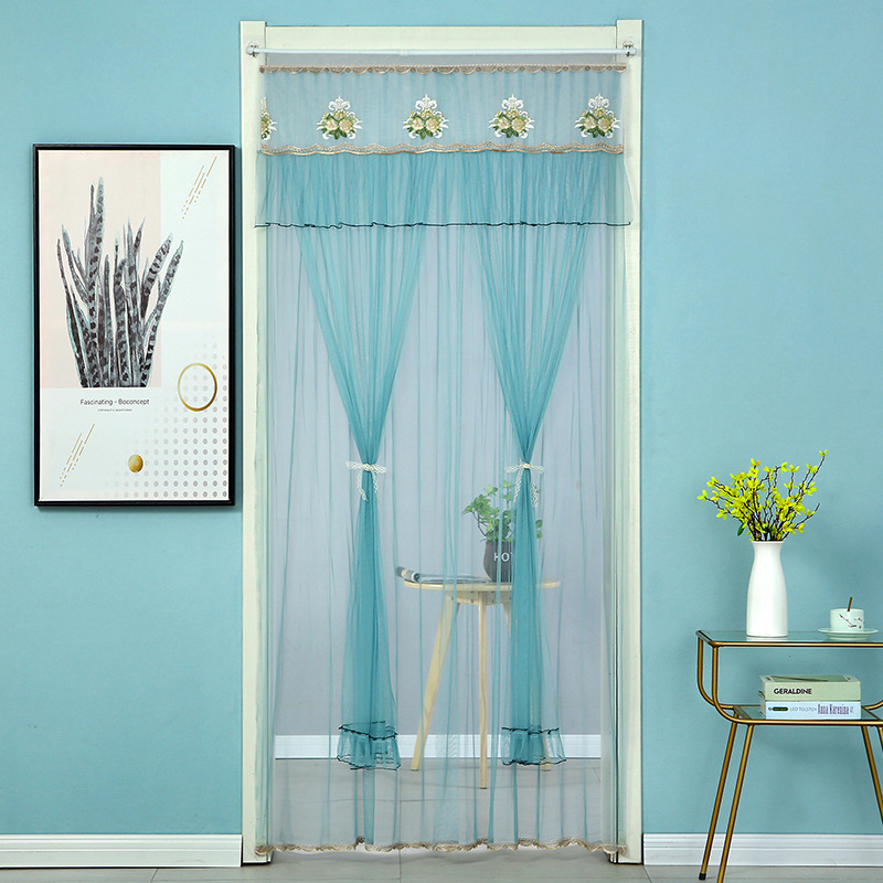 Door Curtain 2024 New Lace Home Punch-free Anti-mosquito Bedroom Velcro Partition Curtain Telescopic Rod Gauze Curtain