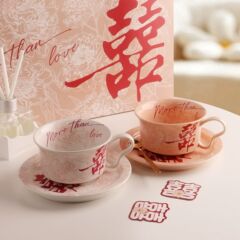 喜字对杯礼盒装咖啡杯碟套装新人杯子一对陪嫁礼盒装中式结婚礼物