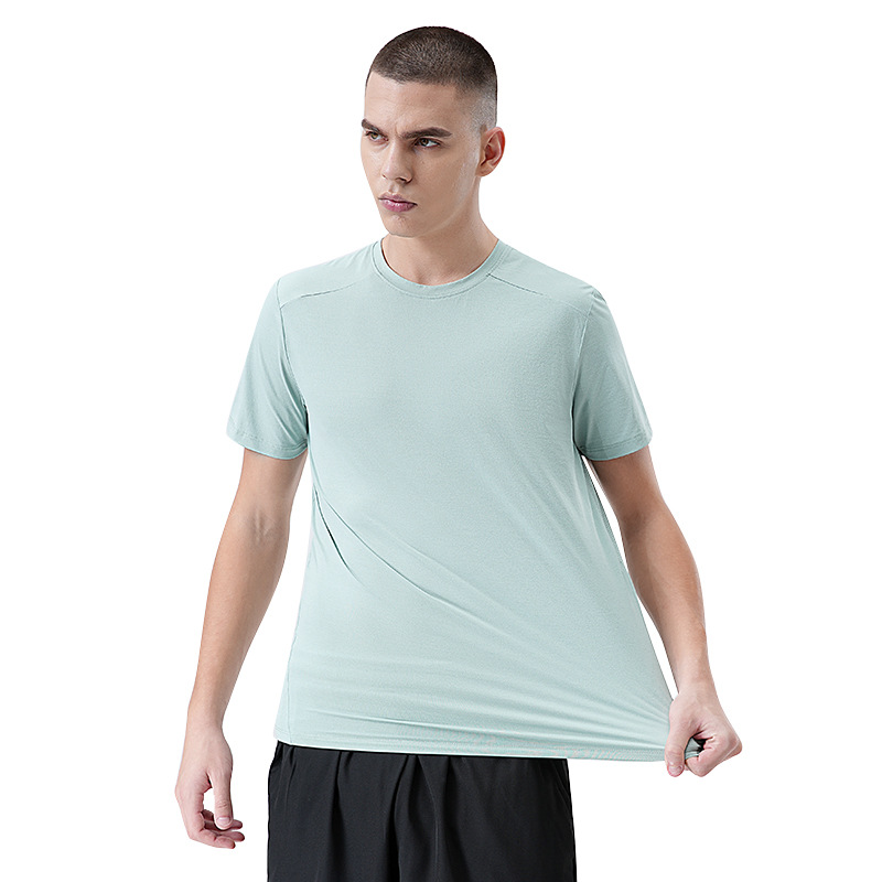 Camiseta de manga corta con cuello redondo para hombre, para comercio transfronterizo, para montañismo al aire libre, correr, que absorbe la humedad, de secado rápido, color sólido