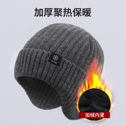 Winter hats for middle-aged and elderly men, knitted woolen hats for fathers and grandfathers, thick warm ear protection hats with extra lining, warm cotton hats for winter.