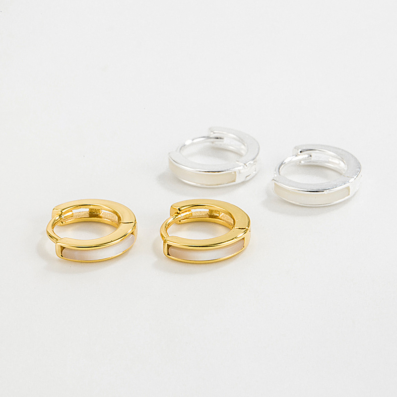 1 Paar 925 Sterling Zilver Witte Schelpdieren Ronde Oorbellen display picture 2