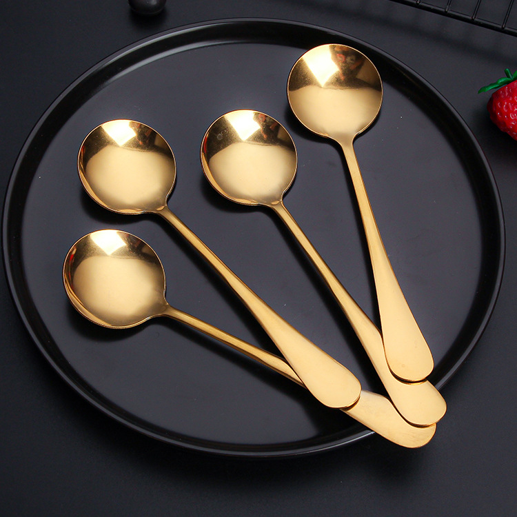 Cuchara redonda de acero inoxidable mango largo Cuchara coreana creativa Cuchara roja neta hogar lindo niños comiendo cuchara