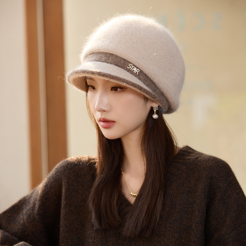 秋冬帽子女款高级感亮片保暖马术帽时尚休闲显脸小盆帽防寒护耳帽|undefined