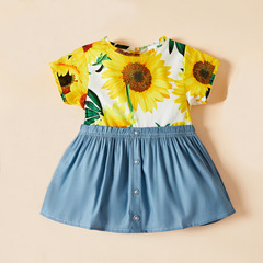 夏季新款女童連衣裙嬰兒短袖度假風公主連衣裙歐美女寶寶連衣裙