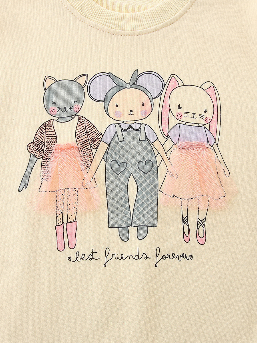 Estilo europeo y americano otoño niñas suéteres de manga larga vestidos de gasa de animales pequeños estampados suéteres infantiles de punto de algodón sudaderas infantiles
