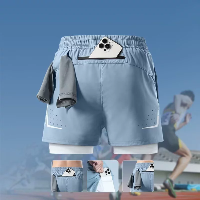 Спортивные беговые шорты Мужской велосипедный марафон Летний быстрый сухой фитнес-подкладка два тренировочных трёхочковых брюки оптом