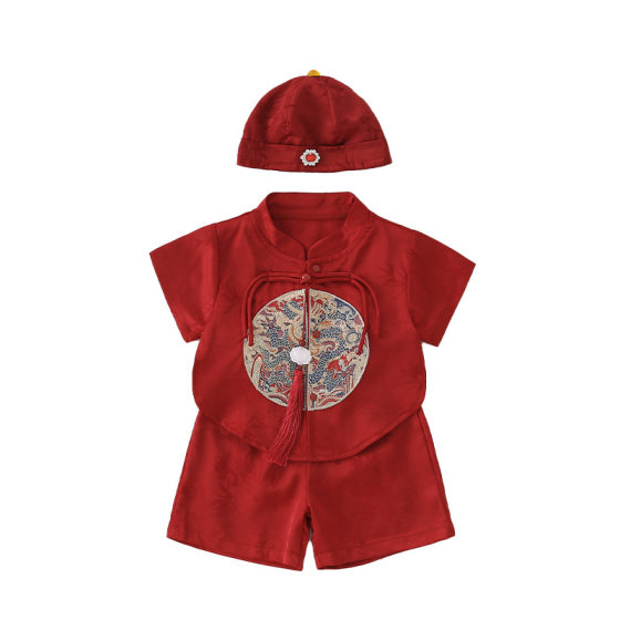 Baby Clothes Summer Dress Chinese Style Embroidery Split suit Men's and Women's Treasure Festive Tang Dress Full Moon One Hundred Days One Year Old Dress