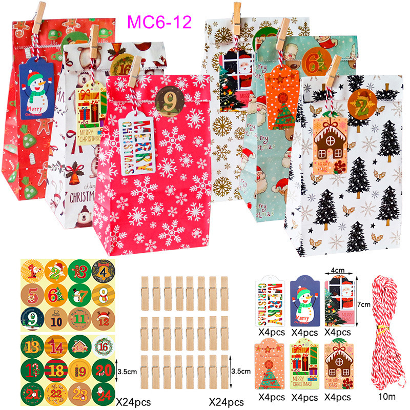 MC6-12 (24개 세트); 크라프트지; 크리스마스 어드벤트 캘린더 24개 세트 즉시 배송