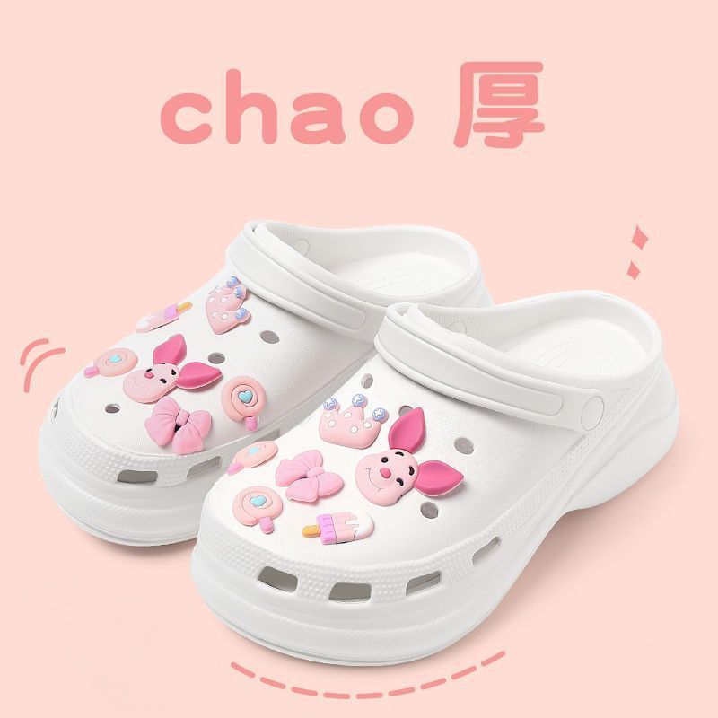 Croc Shoes Women's Summer Outer Wear Cute Cartoon Heightening Thick-Soled Beach Two-Wear Non-Slip Toe-Cap Slippers Sandals Summer