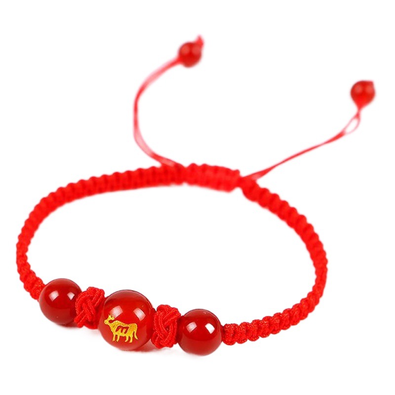 Pulsera de ágata del zodiaco chino cuerda roja para niños y niñas pareja pulsera joyería dragón caballo pollo conejo año pulsera