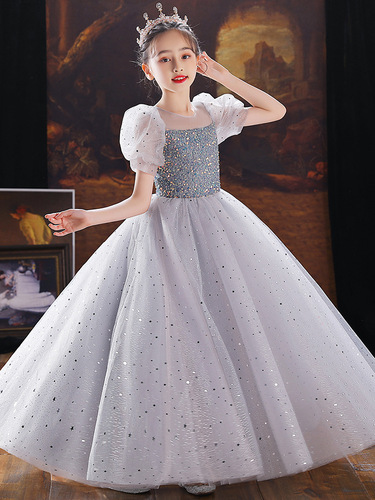 Flower Girl Princess Dress 2024 New Spring Children Host Piano Performance Gown Fashion Show Birthday Evening Dress