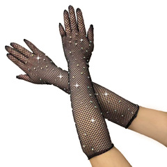 Euro-American Fashion Iced Diamond Flash Mesh rave sexy black elastic color diamond gloves electronic music festival clothing accessories