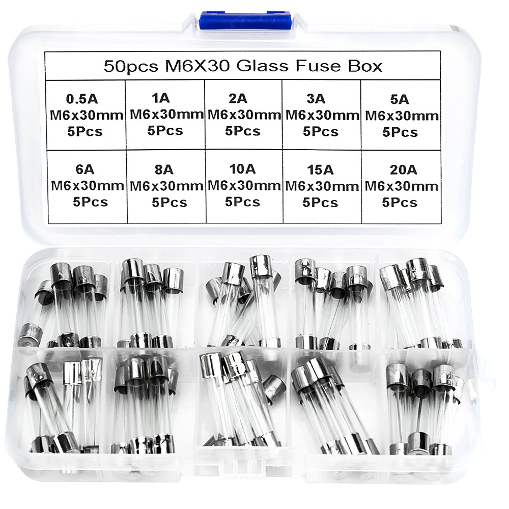 50 шт. стеклянный предохранитель 6x30 мм 0,5A-20A 6*30 0,5A-20A автомобильный предохранитель