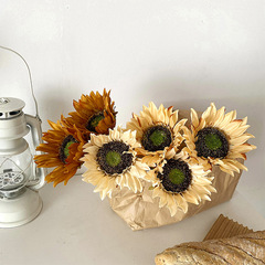 Single-headed oil painting sunflower artificial flower arrangement decorative dining table living room decoration retro ornament bouquet wholesale