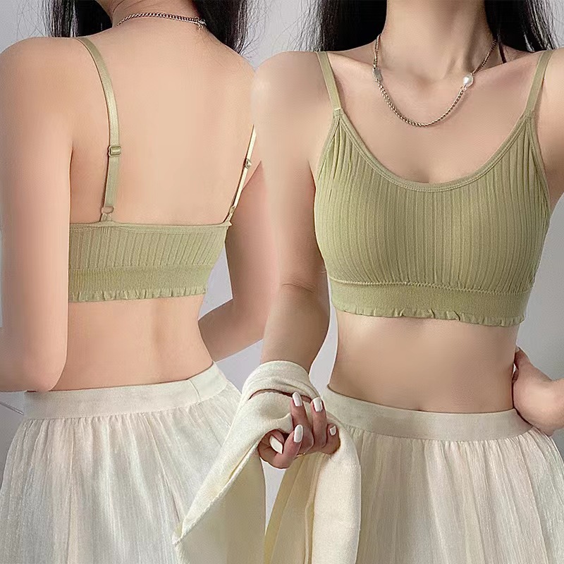 Hilo belleza espalda camisola mujeres inalámbrico taza fija correa de hombro ajustable chica sueño camisola