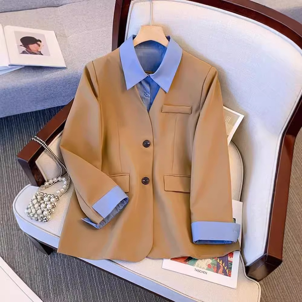 Women's Clothing Small suit women's short jacket spring and autumn new loose slim two piece shirt collar suit top outer wear_voghion.com