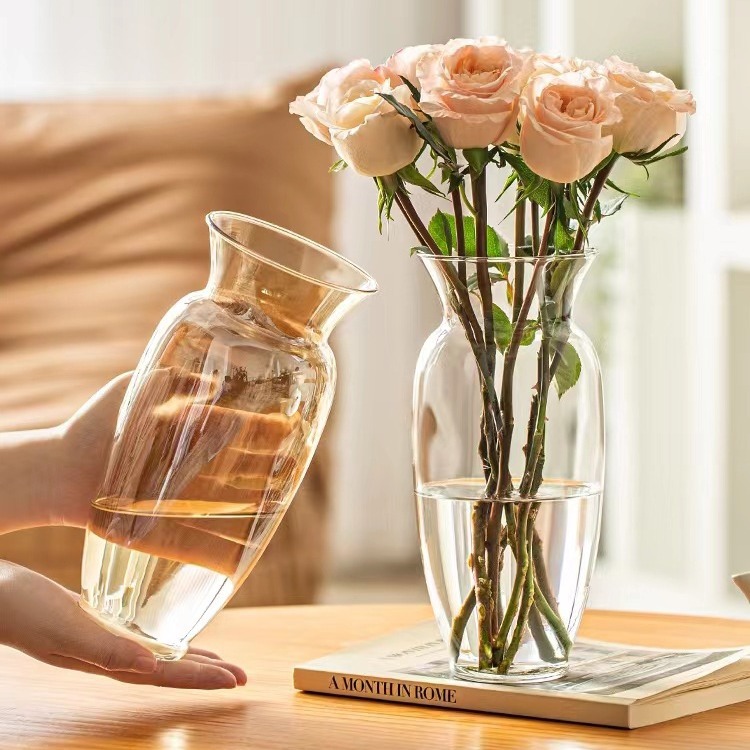 Moderno Estilo nórdico simple florero de vidrio transparente flores acuáticas galvanoplastia florero mesa de comedor modelo decoración de la habitación