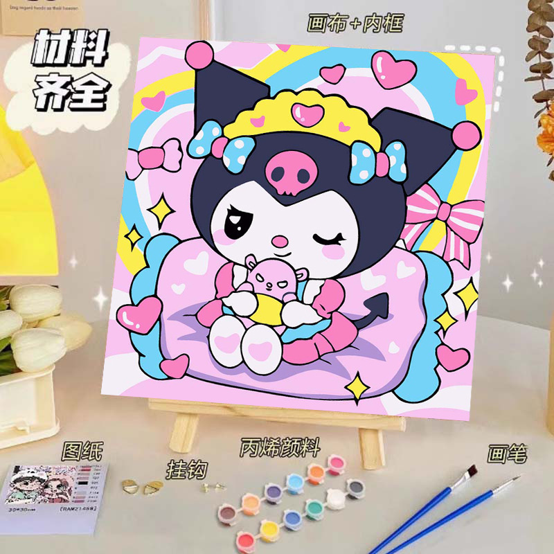 Pintura al óleo digital de bricolaje, dibujos animados para niños, pinturas para colorear hechas a mano, lindos puestos de animación curativos, comercio exterior transfronterizo