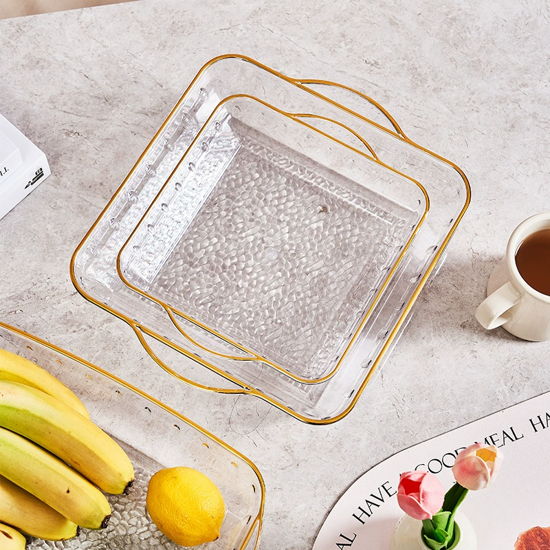 Творческая Бессвинцовая пластиковая ПЭТ-тарелка с золотым краем Европейский Западный поднос для тарелок с круглыми фруктами Тарелка с сухофруктами оптовая продажа с фабрики