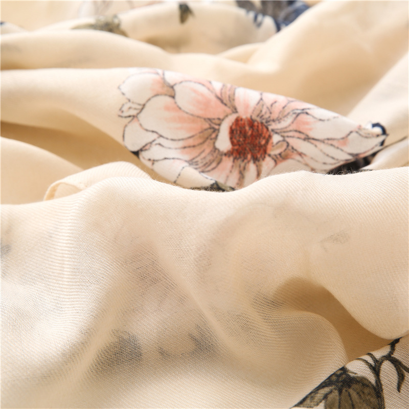 154g Weight Flower Pattern Women'S Gender Printing Design Sweet Style New Cotton Linen Flower Silk Long Scarf 6