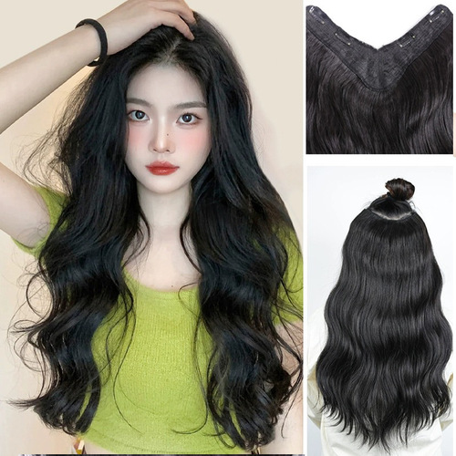 Wig for women with long curly hair, large wavy one-piece long hair, fluffy natural long curly hair, V-shaped wig hair extensions wholesale