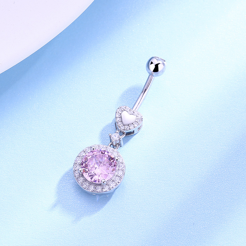 Luo Yiou S Sterling Silver European And American New Style Round Diamond-Countred Navel Ring Body_voghion.com