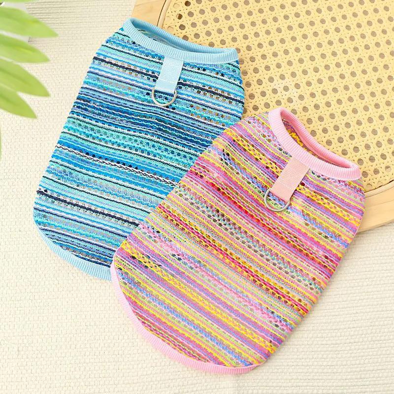 Perro de mascota primavera y verano ventilado hueco chaleco de tejido ropa delgada multicolor Corgi Fa Dou perros de tamaño medio