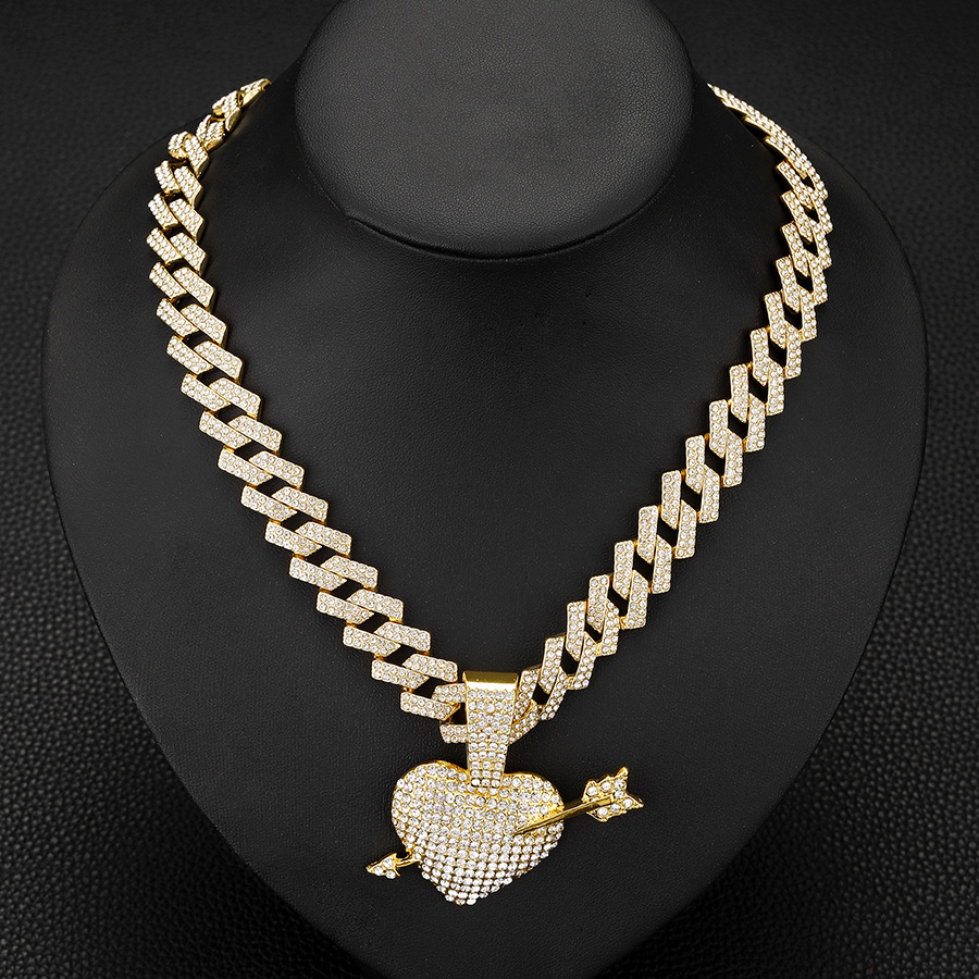 27g Weight Alloy Pendant Material Rhinestones Inlay Material Pendant Necklace, Necklace Pendant Classification Alloy Chain Material Cuban Link Chain Curb Chain Chain Type 1 Piece Quantity Daily Occasion Alloy Material Heart Shape, Arrow Pattern All Seasons Season Unisex Gender Inlay Design Exaggerated Style Exaggerated Heart Shape Arrow Alloy Inlay Rhinestones Unisex Pendant Necklace Necklace Pendant Men Pendant Necklaces 5