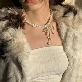 白葡萄白色双层蝴蝶结项链choker锁骨链日常百搭设计感2024暴富款