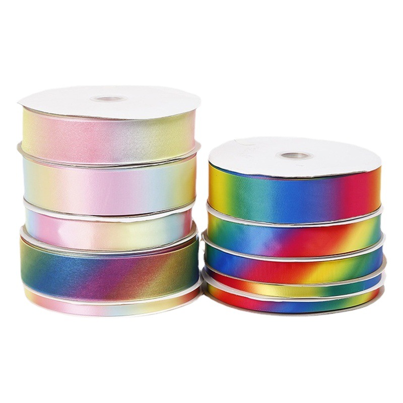 Fábrica al por mayor del arco iris cinta de embalaje cinta de poliéster gradiente cinta DIY cinta de hornear cinta de poliéster caja de regalo
