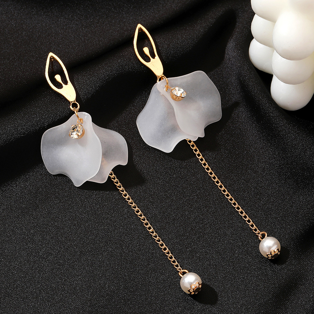 Long Crystal Petal Tassel Earrings display picture 7